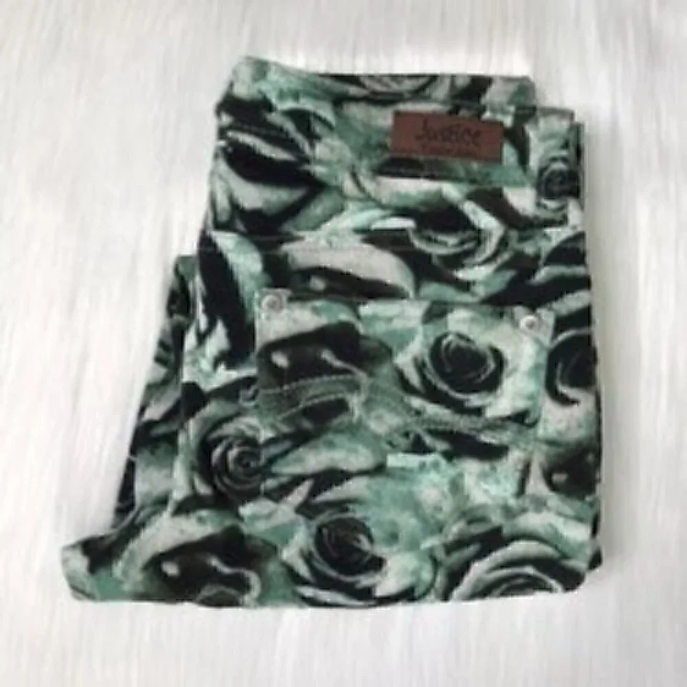 Justice green floral print leggings size 10½
